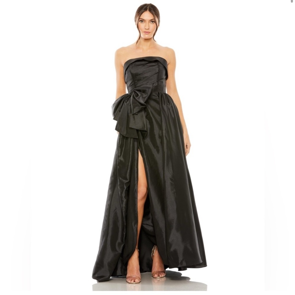 NWT Mac Duggal Black Strapless Peplum Gown